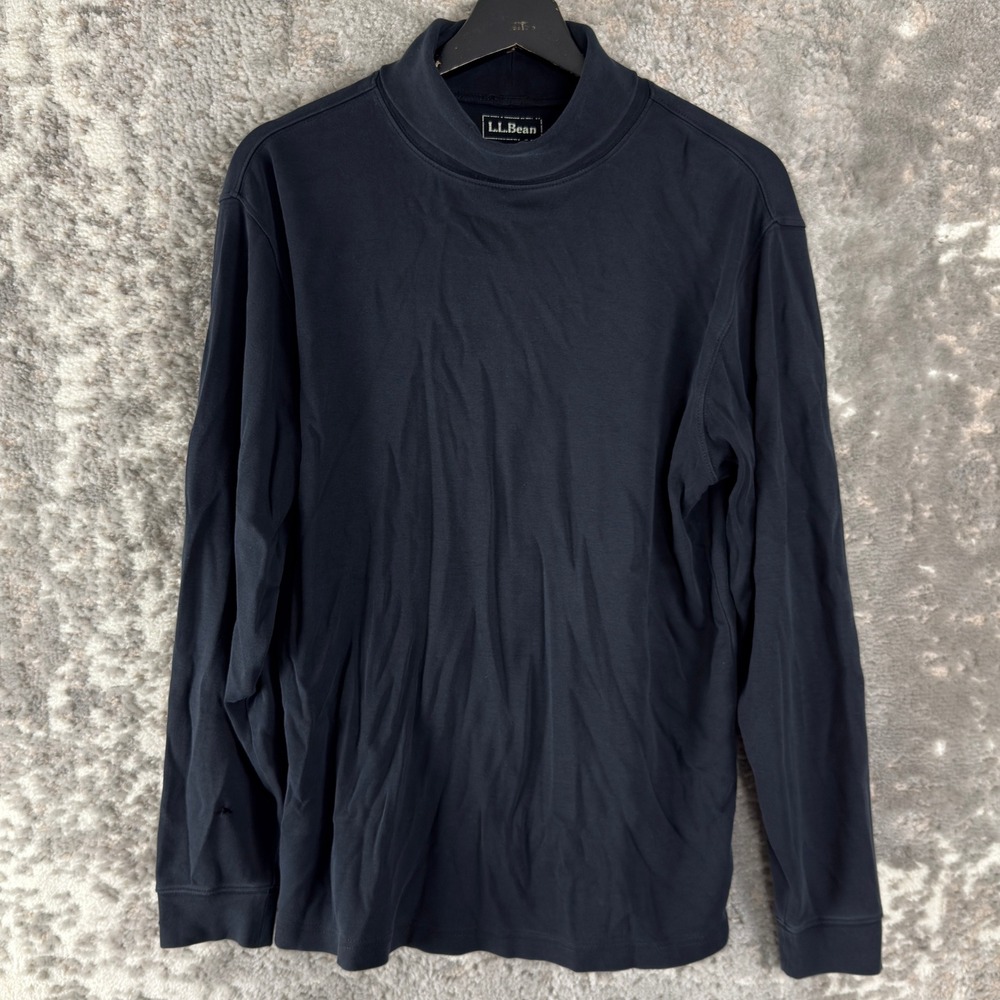 L.L.Bean Size S Mock Neck Cotton Interlock Knit Top Black Long Sleeve Mens